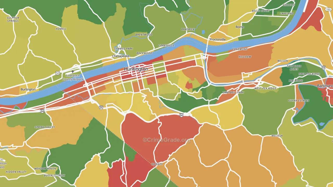 Huntington, WV Map of Drug-Related Crime Rates