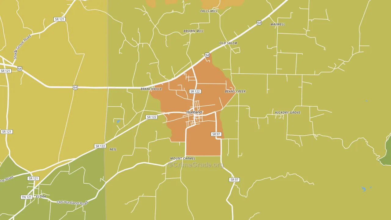 Huntland, TN Map of Drug-Related Crime Rates