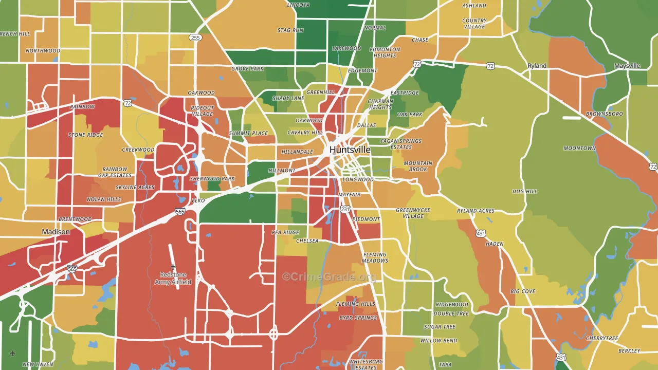 Huntsville, AL Map of Drug-Related Crime Rates