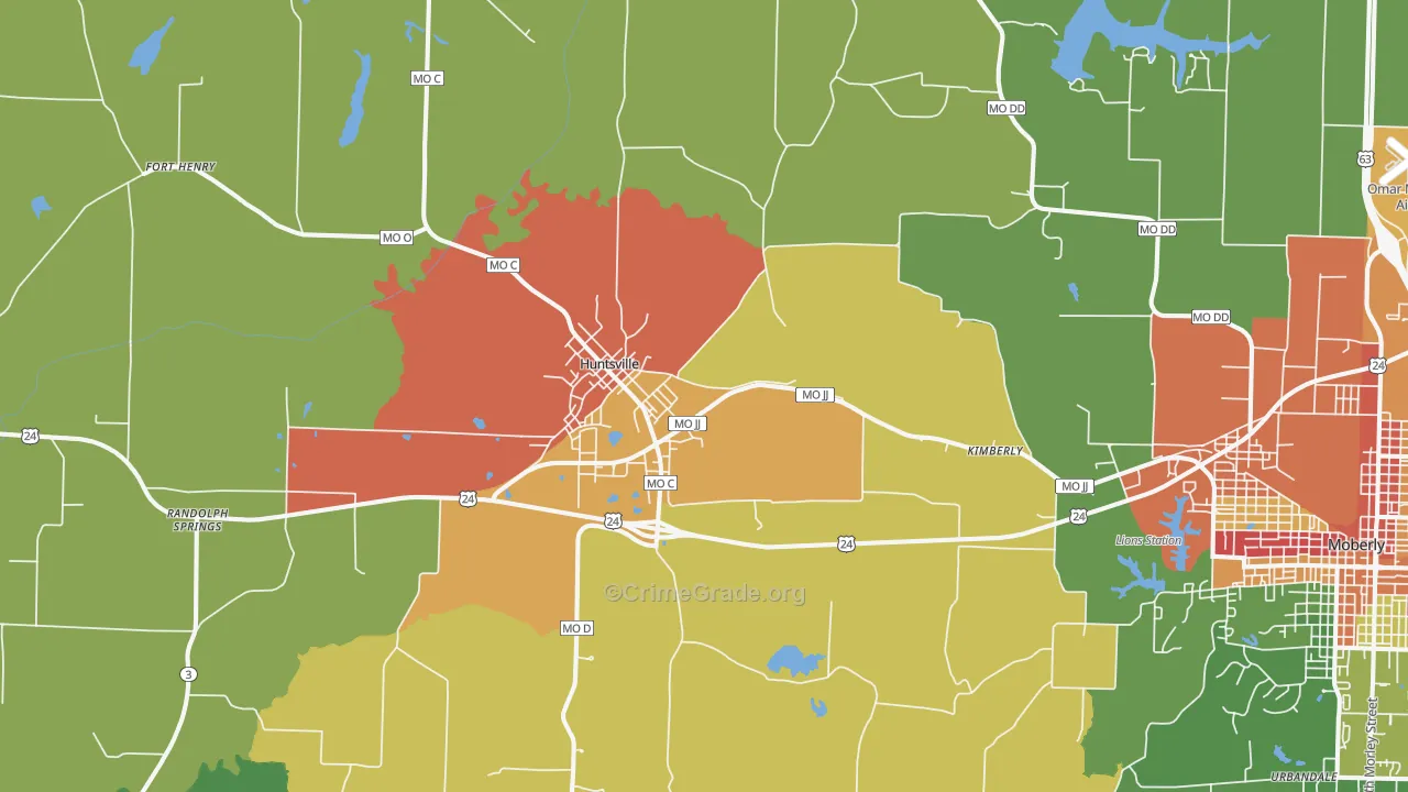 Huntsville, MO Map of Drug-Related Crime Rates