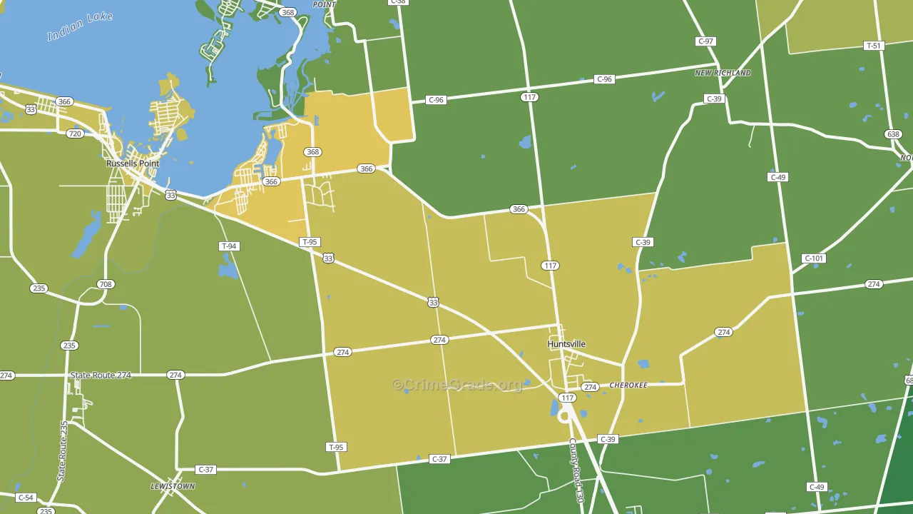 Huntsville, OH Map of Drug-Related Crime Rates