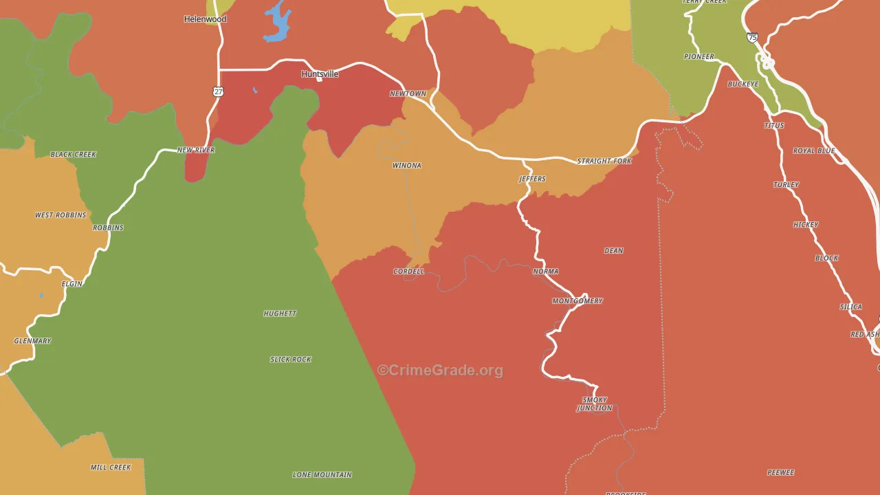 Huntsville, TN Map of Drug-Related Crime Rates