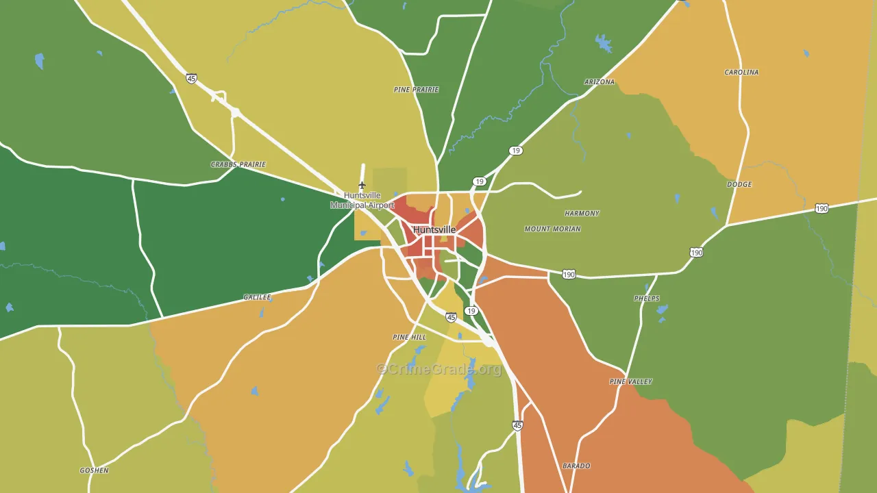 Huntsville, TX Map of Drug-Related Crime Rates