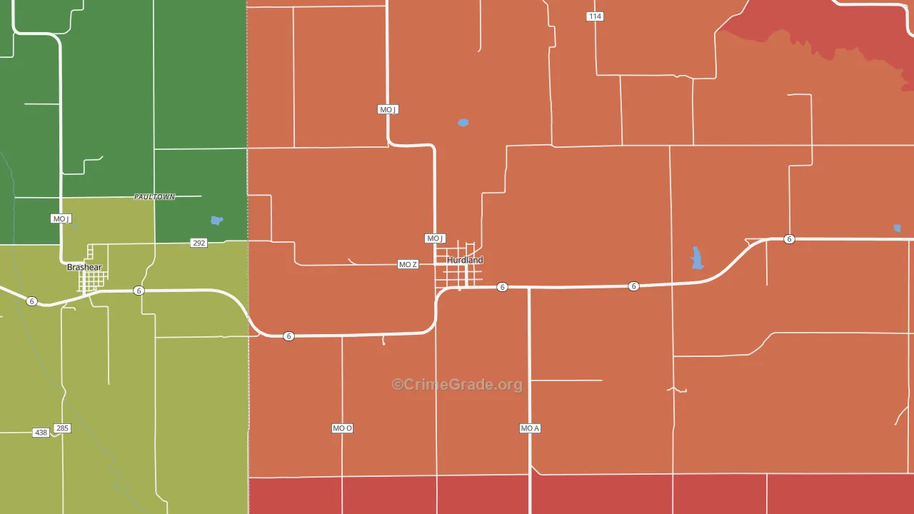 Hurdland, MO Map of Drug-Related Crime Rates