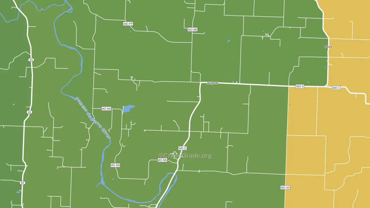Huron, MO Map of Drug-Related Crime Rates
