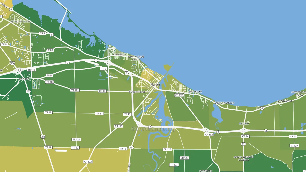Huron, OH Map of Drug-Related Crime Rates