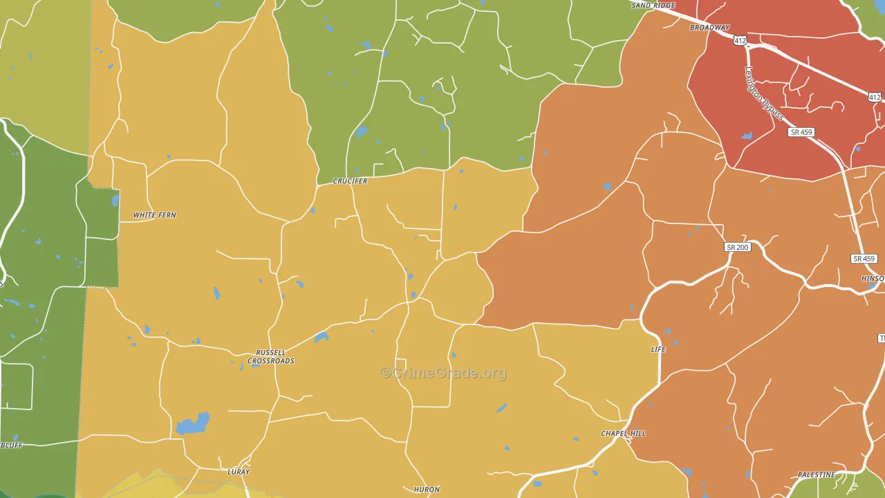 Huron, TN Map of Drug-Related Crime Rates