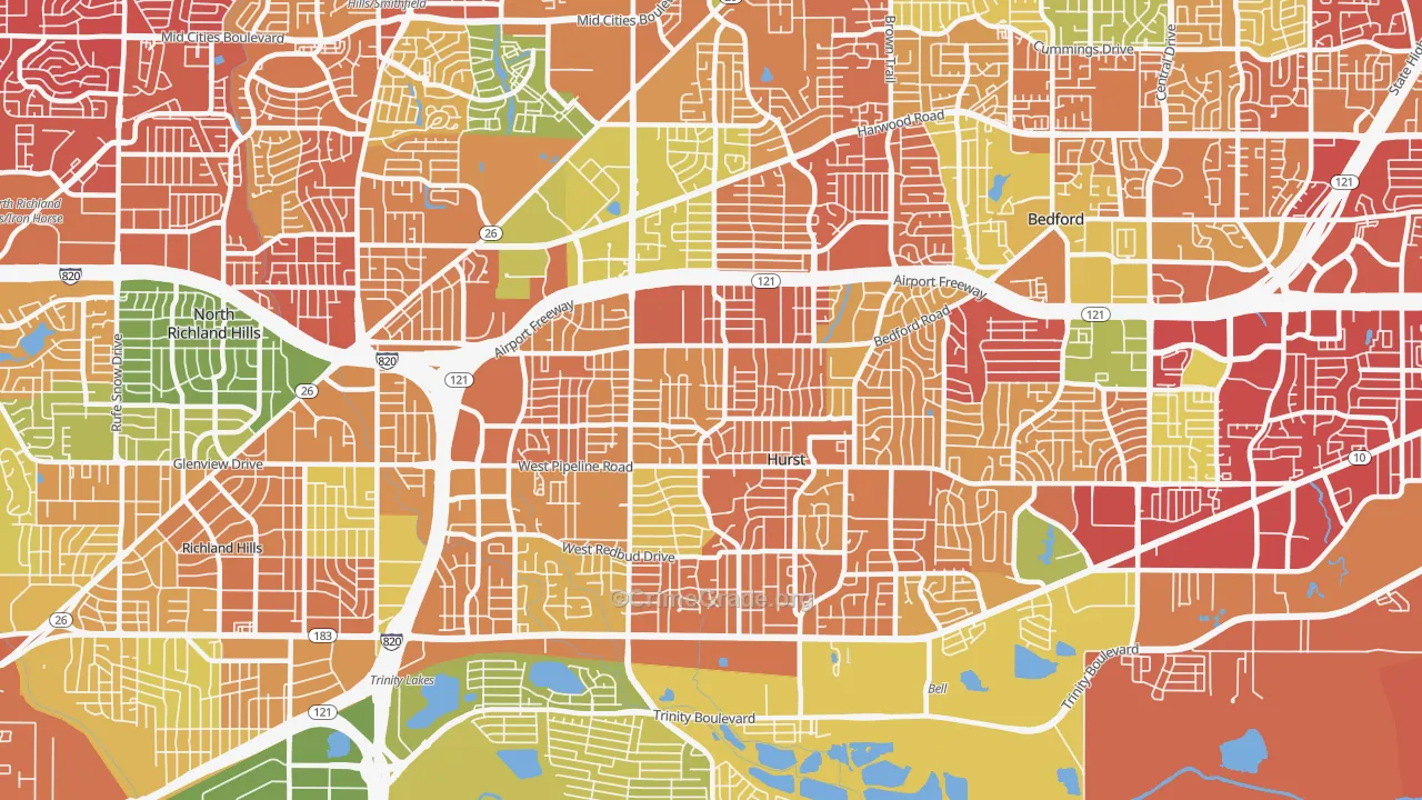 Hurst, TX Map of Drug-Related Crime Rates