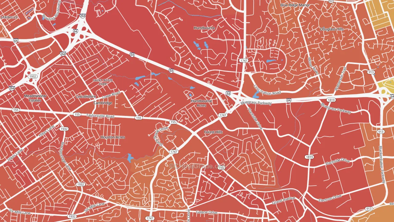 Hurstbourne Acres, KY Map of Drug-Related Crime Rates