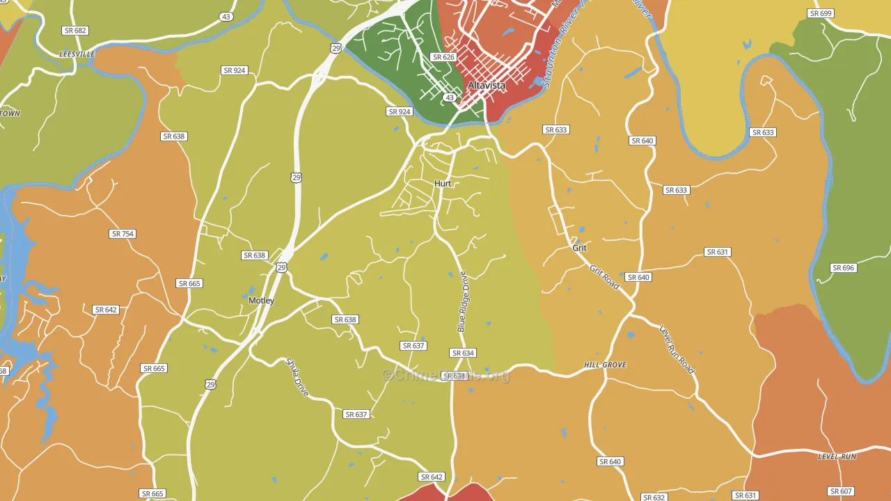 Hurt, VA Map of Drug-Related Crime Rates