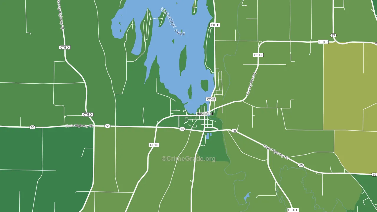Hustisford, WI Map of Drug-Related Crime Rates