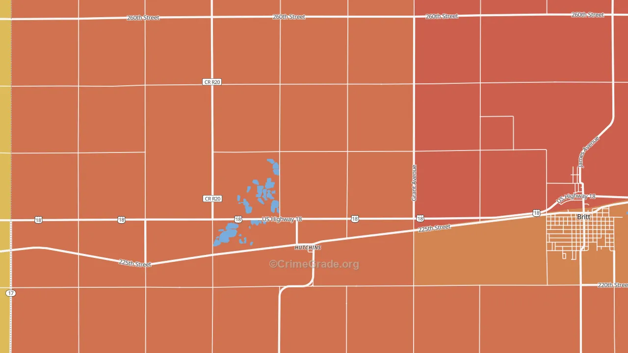 Hutchins, IA Map of Drug-Related Crime Rates