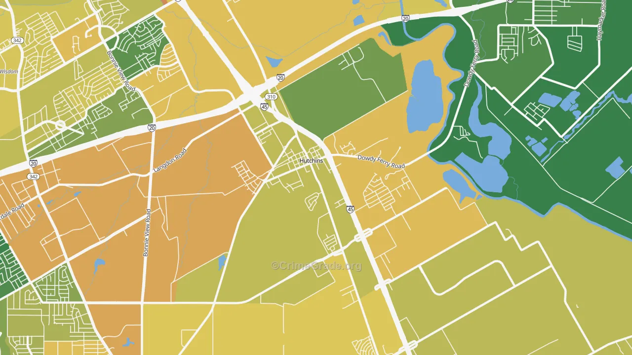 Hutchins, TX Map of Drug-Related Crime Rates