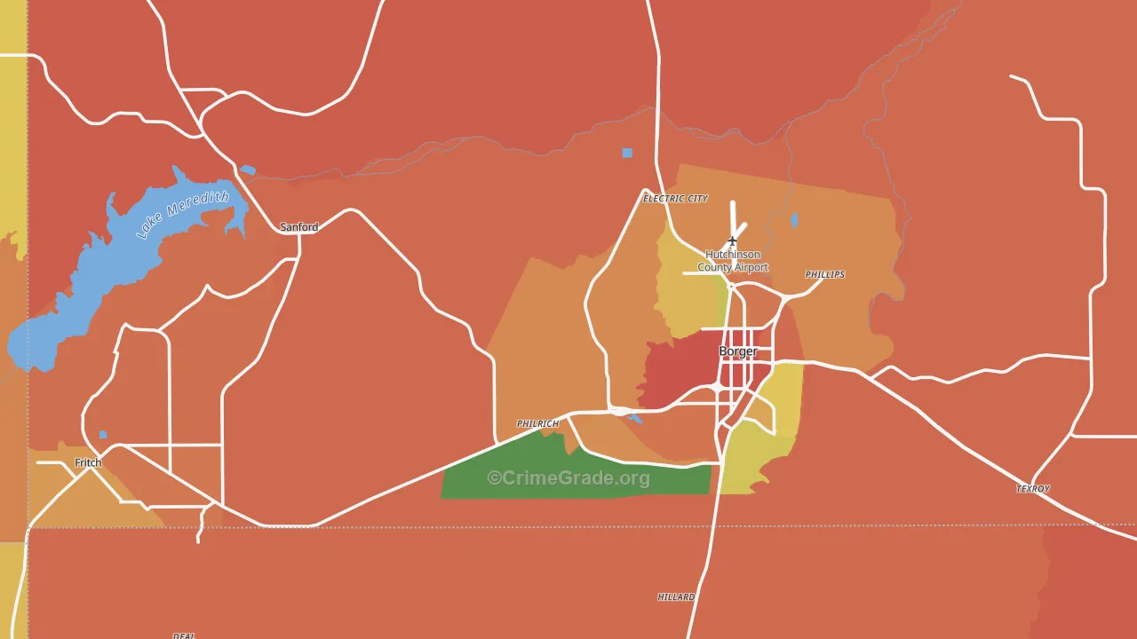 Hutchinson County, TX Map of Drug-Related Crime Rates