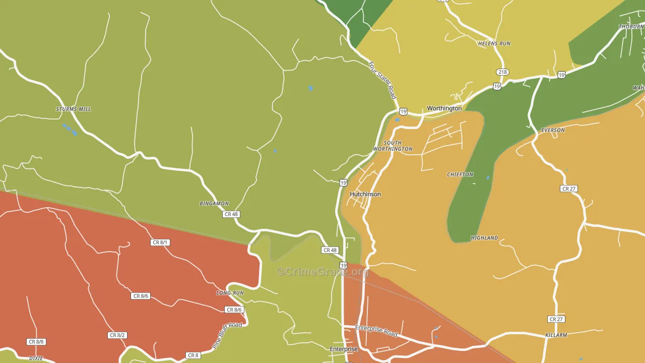 Hutchinson, WV Map of Drug-Related Crime Rates