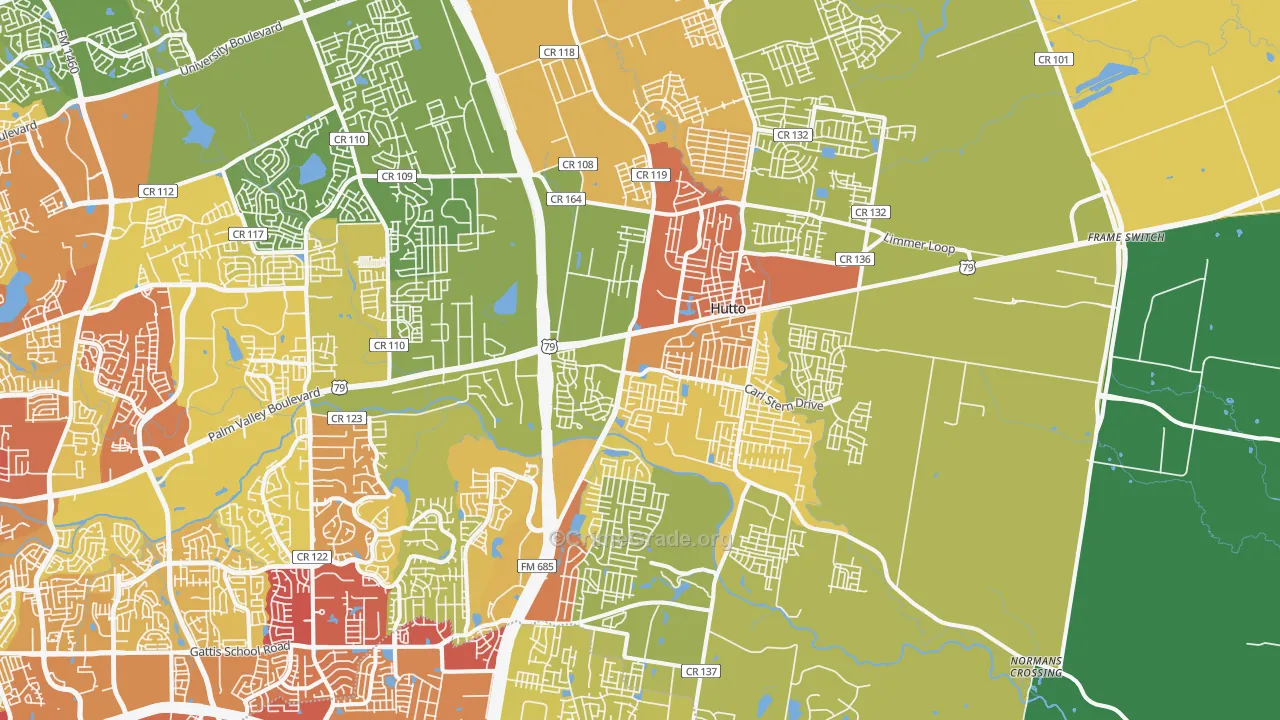 Hutto, TX Map of Drug-Related Crime Rates
