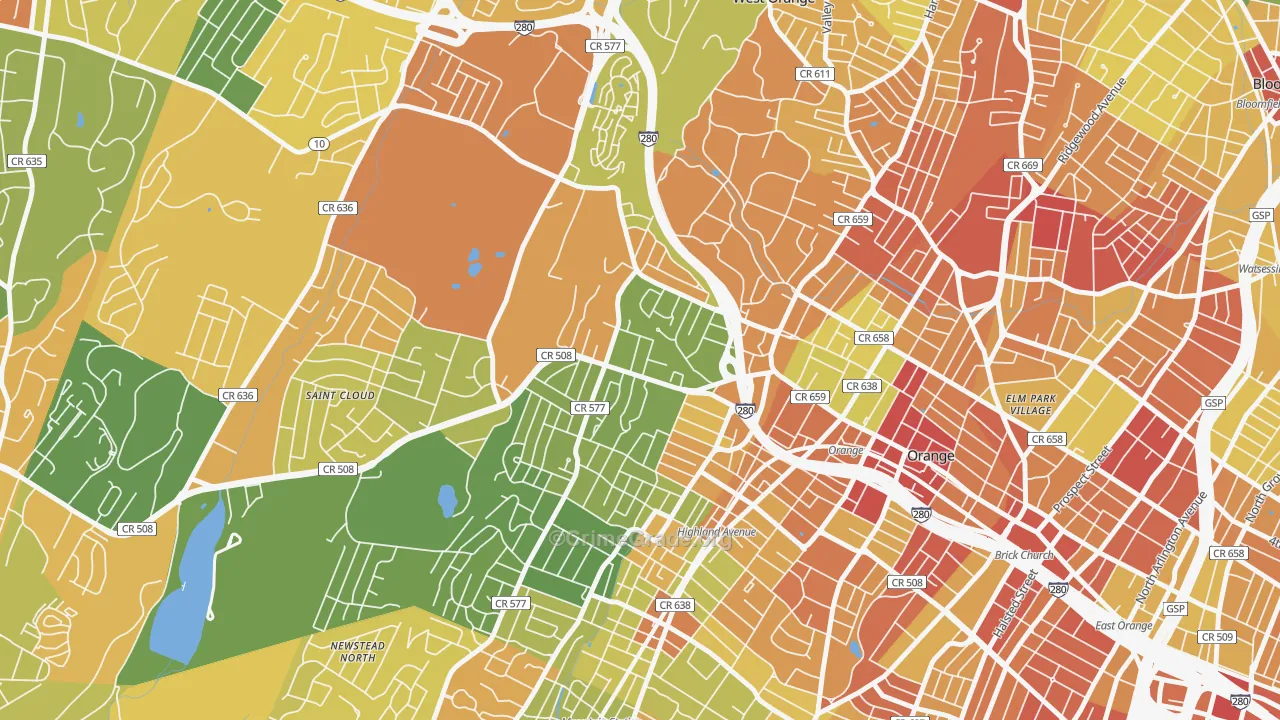 Hutton Park, West Orange, NJ Map of Drug-Related Crime Rates