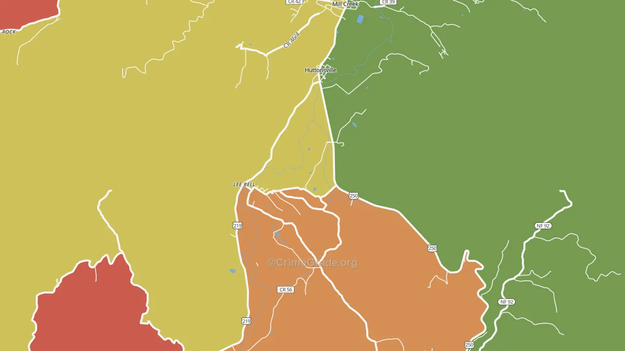 Huttonsville, WV Map of Drug-Related Crime Rates