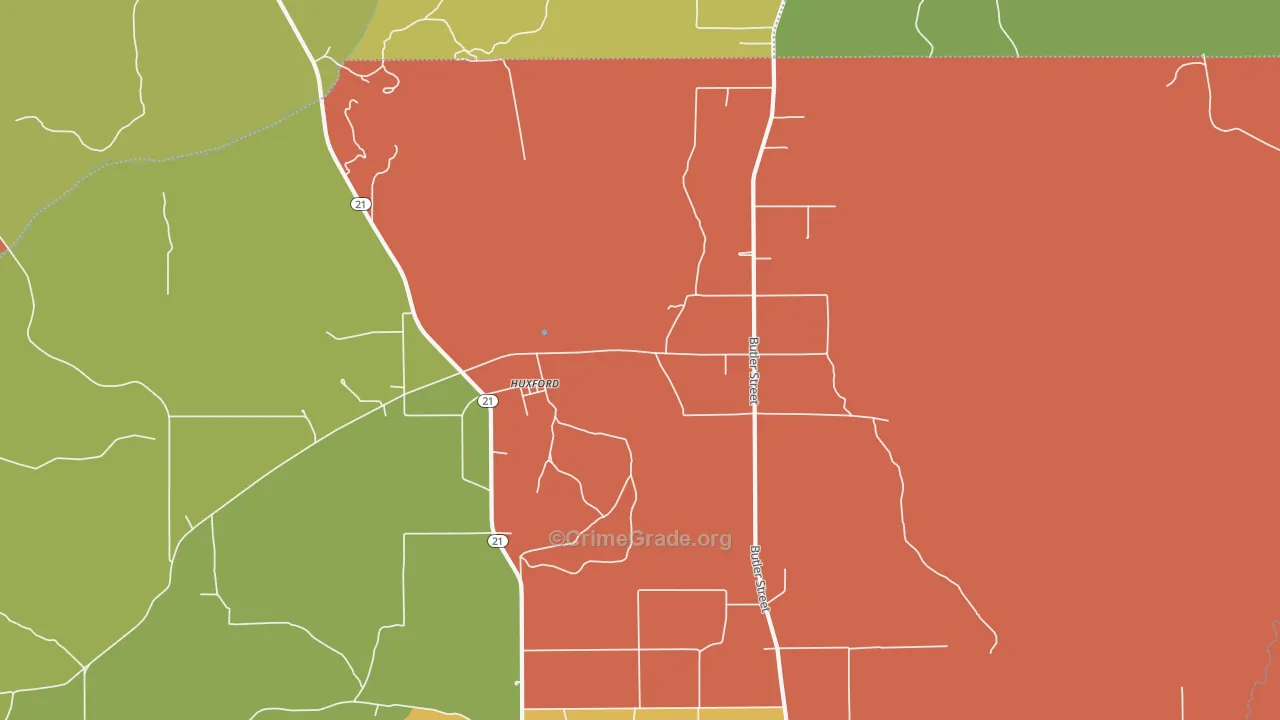 Huxford, AL Map of Drug-Related Crime Rates
