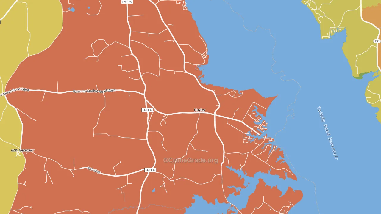 Huxley, TX Map of Drug-Related Crime Rates