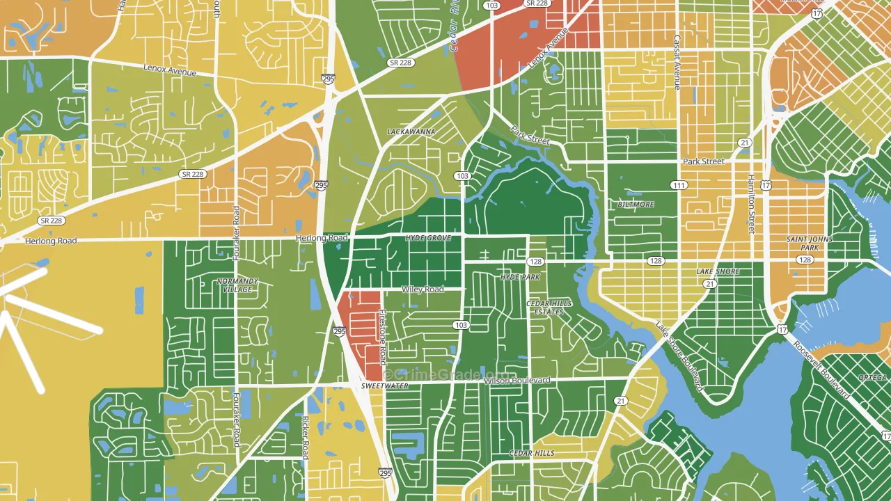 Hyde Park, Jacksonville, FL Map of Drug-Related Crime Rates