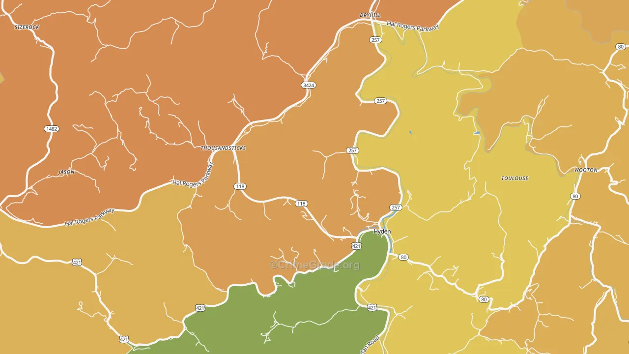 Hyden, KY Map of Drug-Related Crime Rates