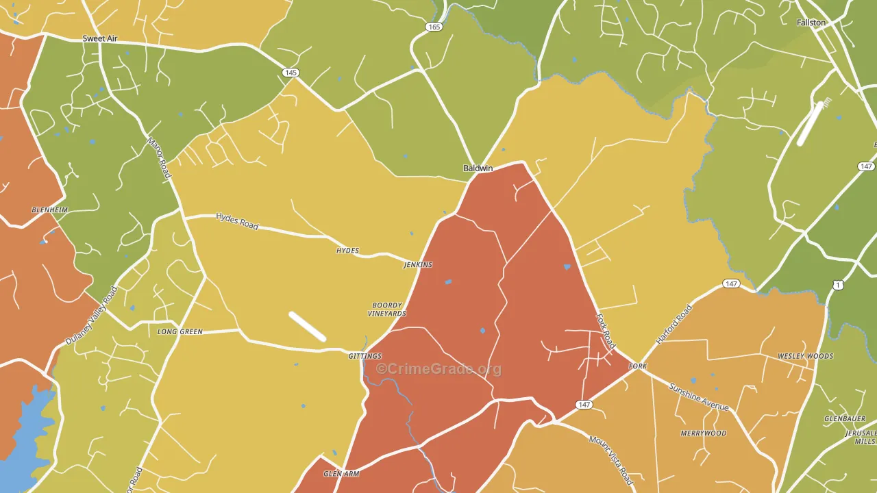 Hydes, MD Map of Drug-Related Crime Rates