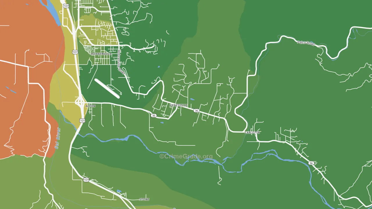Hydesville, CA Map of Drug-Related Crime Rates