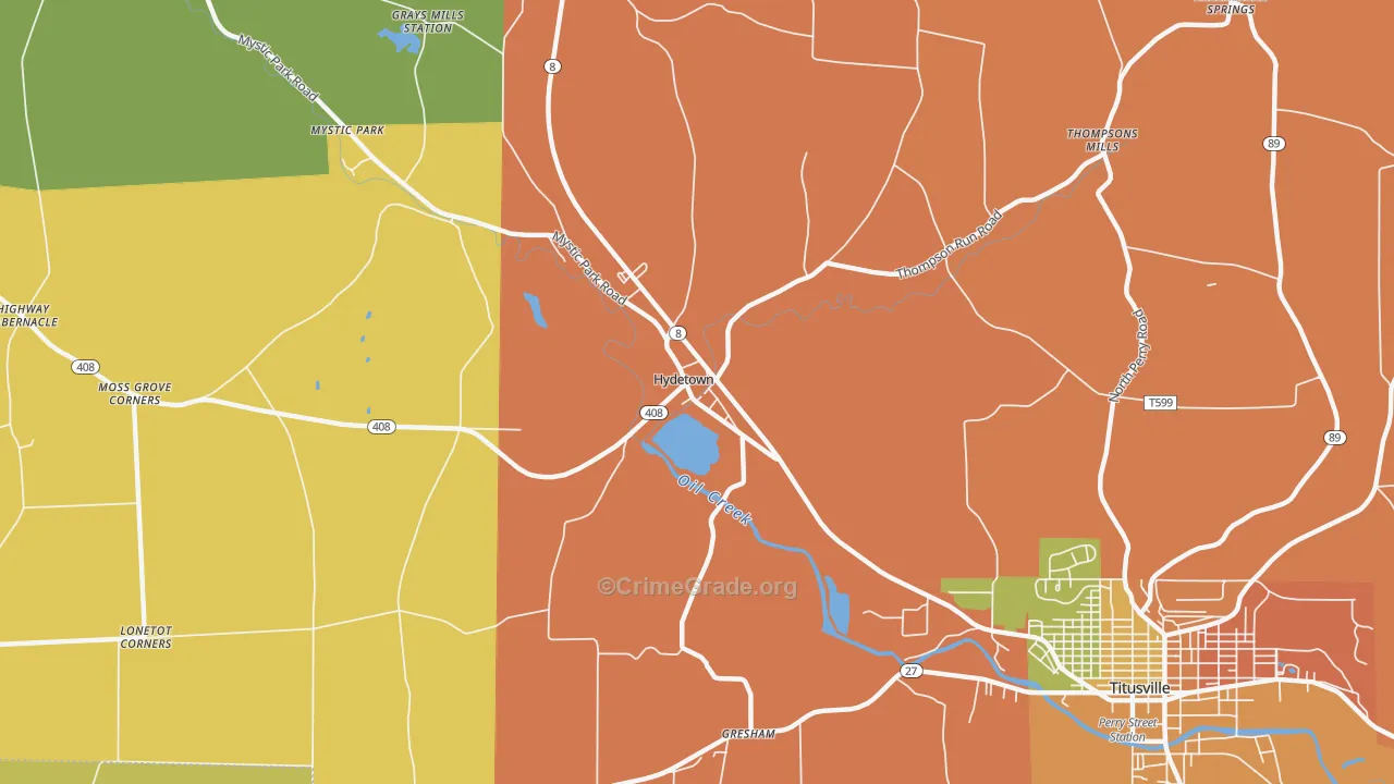 Hydetown, PA Map of Drug-Related Crime Rates