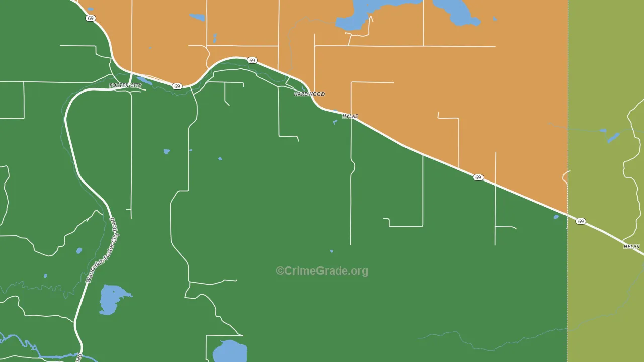Hylas, MI Map of Drug-Related Crime Rates