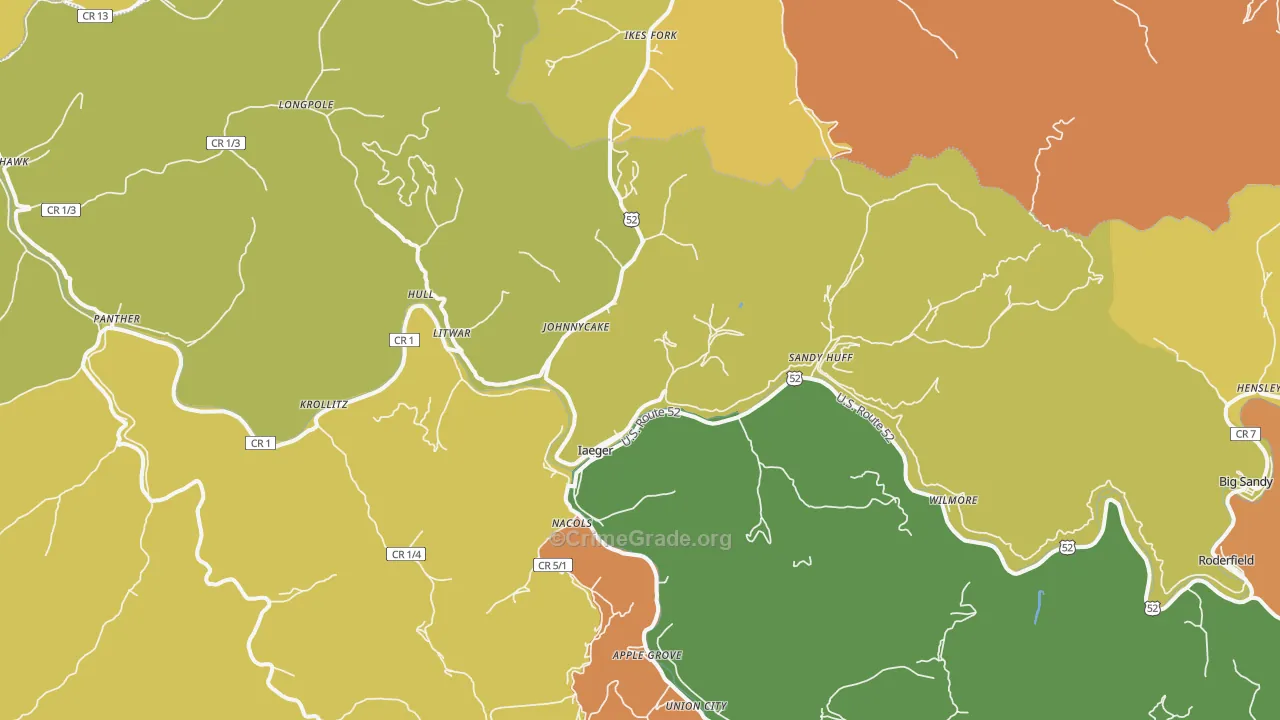 Iaeger, WV Map of Drug-Related Crime Rates