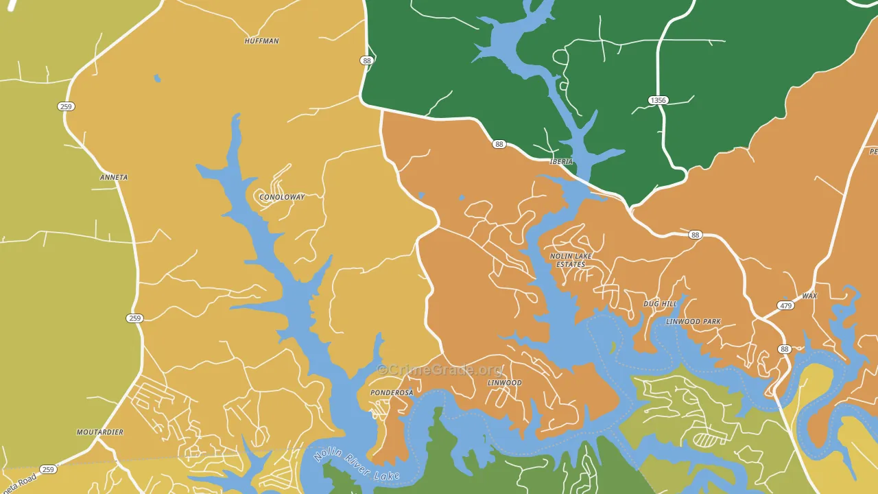 Iberia, KY Map of Drug-Related Crime Rates