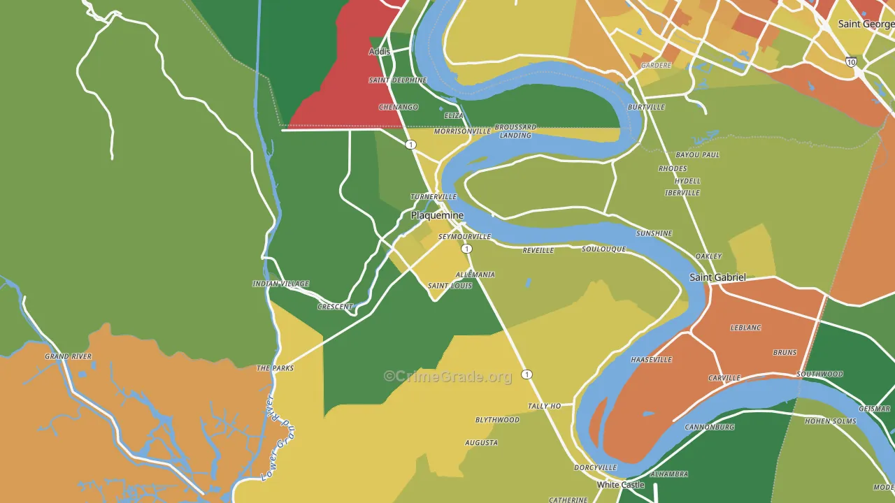 Iberville Parish, LA Map of Drug-Related Crime Rates