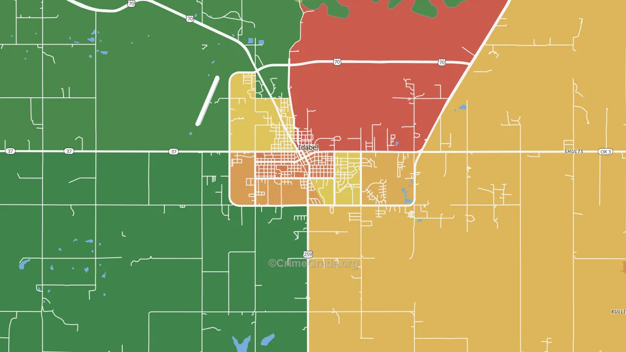 Idabel, OK Map of Drug-Related Crime Rates