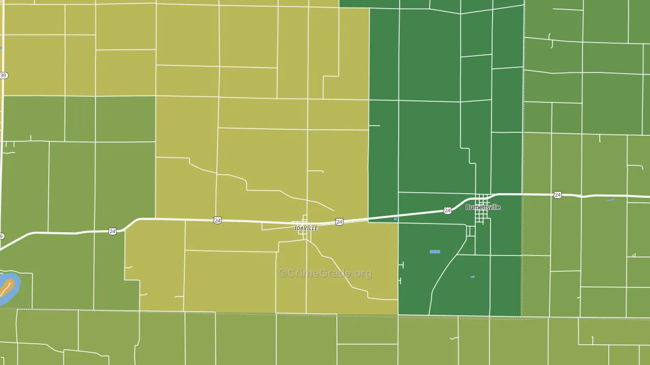 Idaville, IN Map of Drug-Related Crime Rates