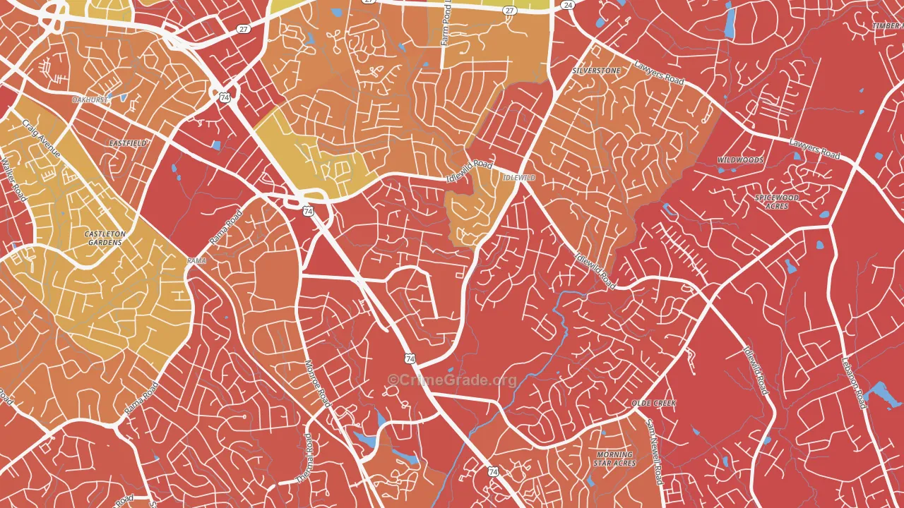 Idlewild South, Charlotte, NC Map of Drug-Related Crime Rates