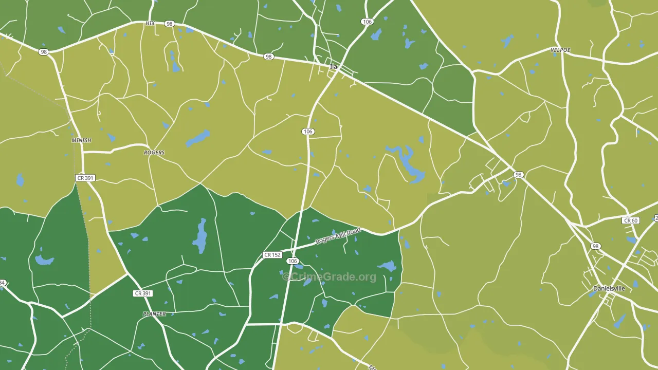 Ila, GA Map of Drug-Related Crime Rates