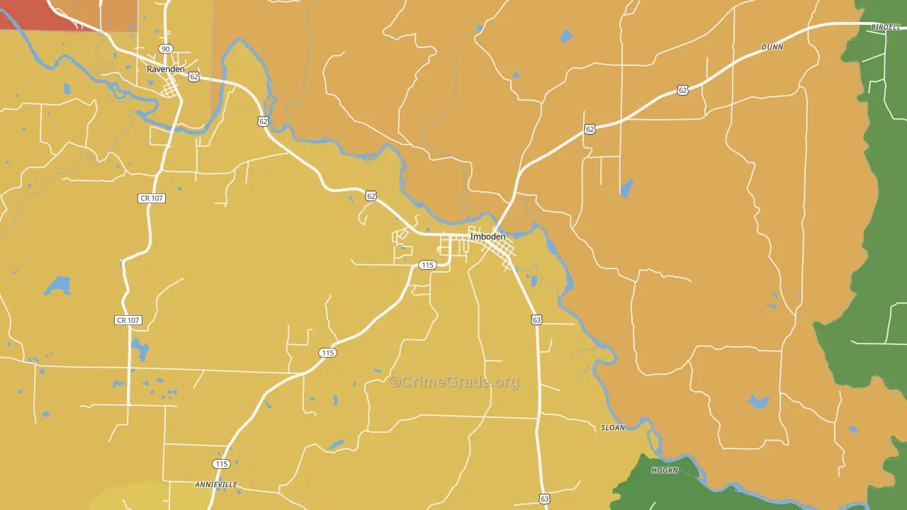 Imboden, AR Map of Drug-Related Crime Rates