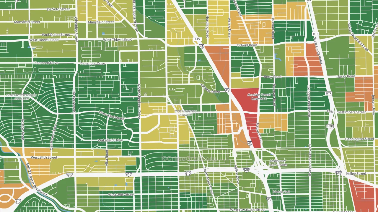 Independence Heights, Houston, TX Map of Drug-Related Crime Rates