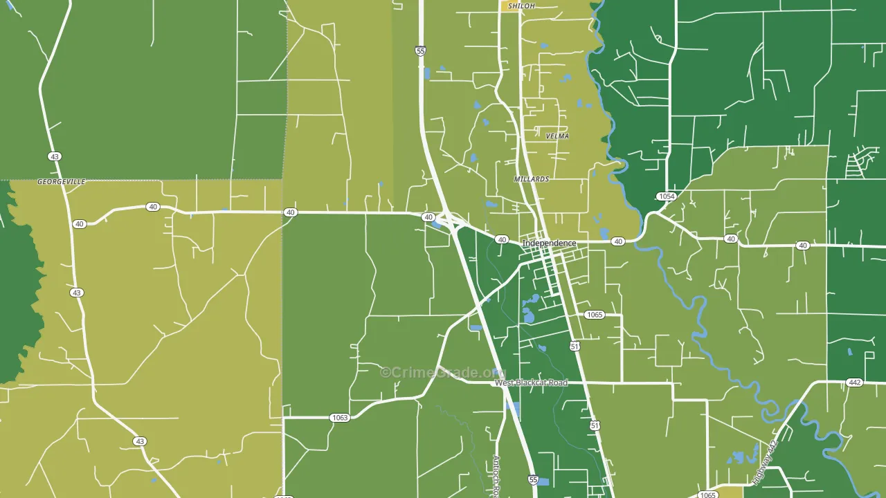 Independence, LA Map of Drug-Related Crime Rates