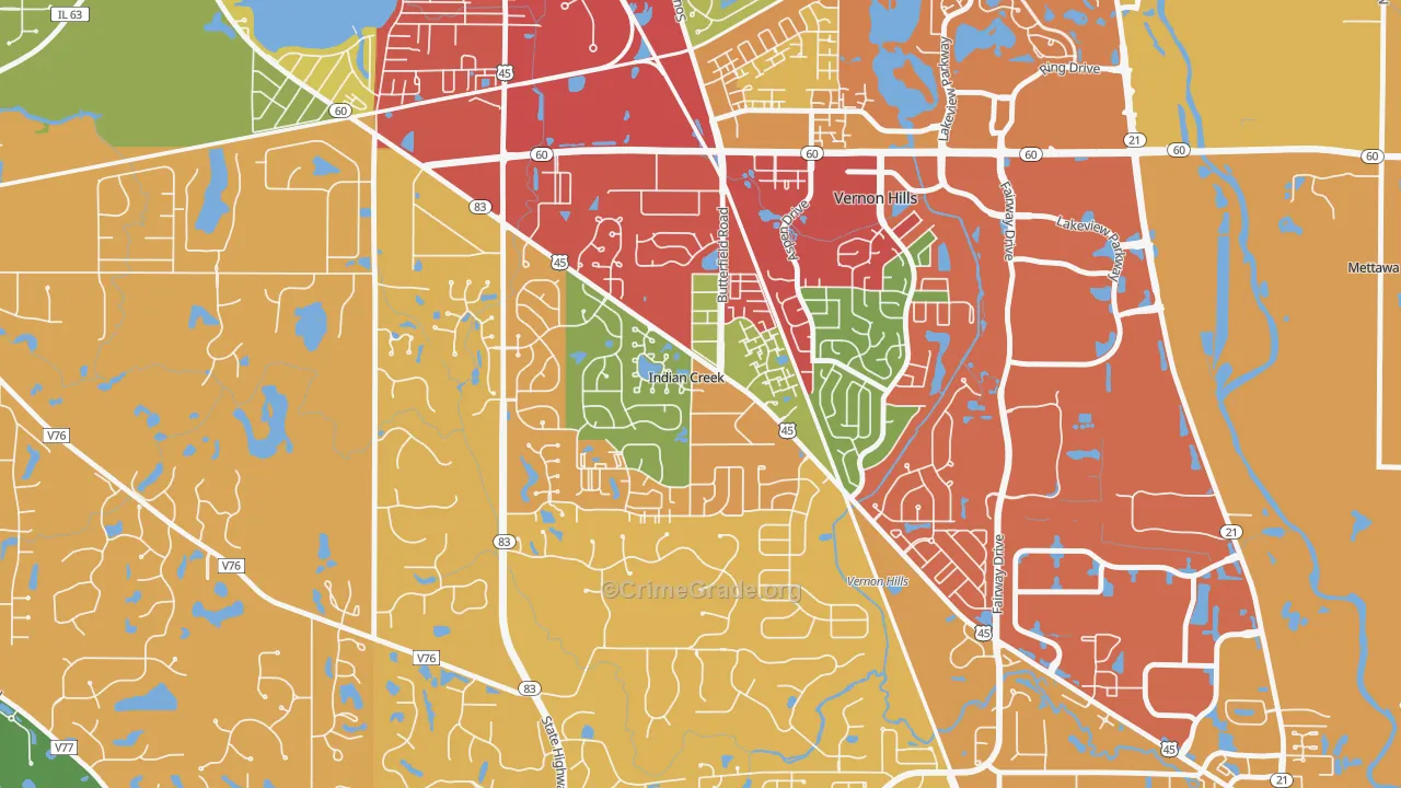 Indian Creek, IL Map of Drug-Related Crime Rates