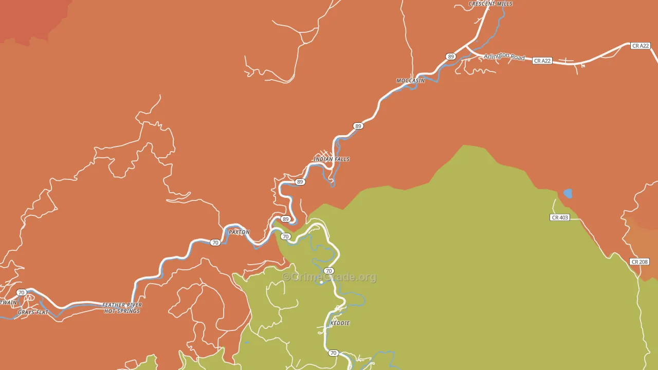 Indian Falls, CA Map of Drug-Related Crime Rates
