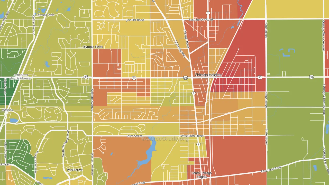 Indian Hill, Chicago Heights, IL Map of Drug-Related Crime Rates