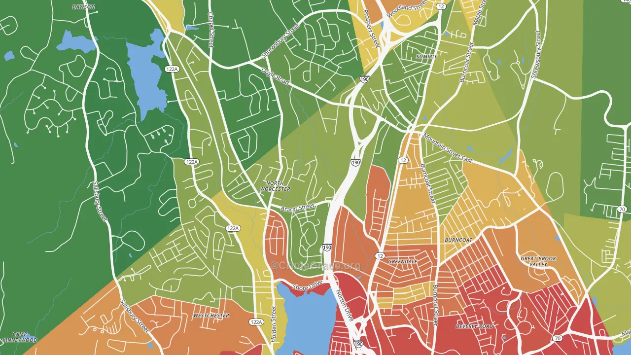 Indian Hill, Worcester, MA Map of Drug-Related Crime Rates