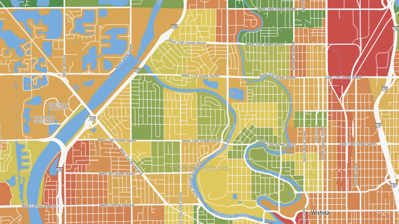 Indian Hills Riverbend, Wichita, KS Map of Drug-Related Crime Rates