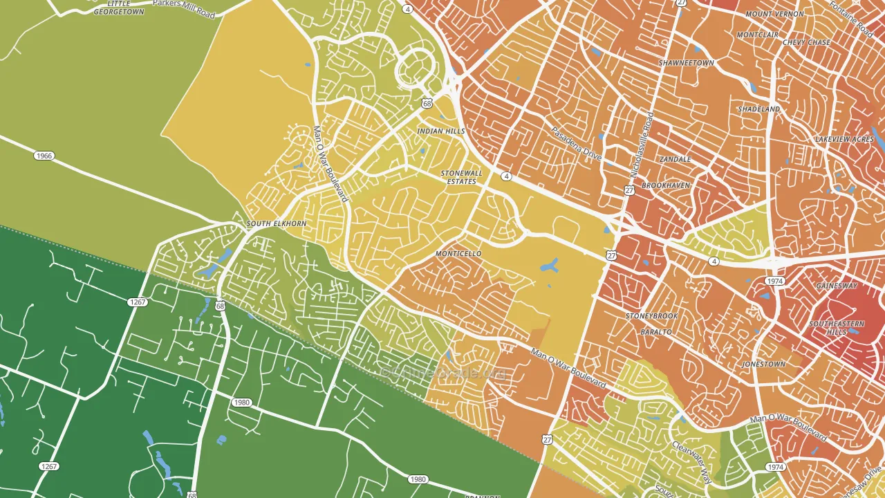 Indian Hills-Stonewall Estates-Monticello, Lexington, KY Map of Drug-Related Crime Rates