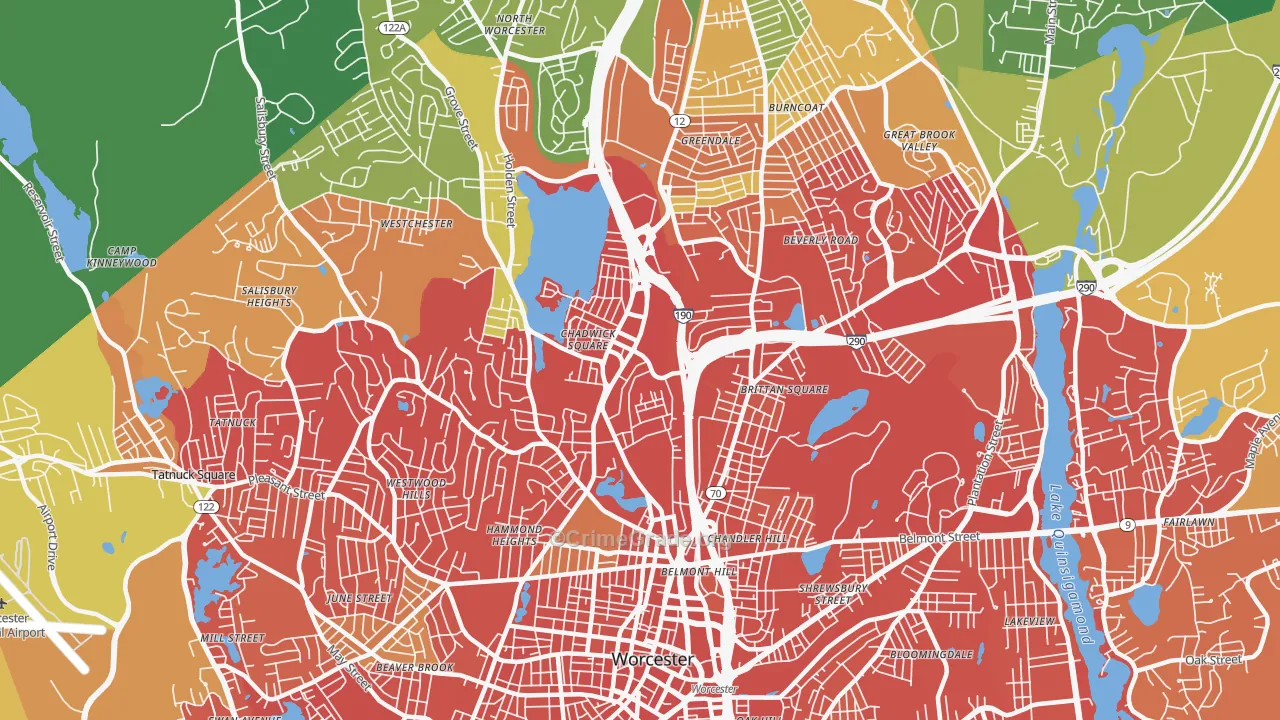 Indian Lake East, Worcester, MA Map of Drug-Related Crime Rates