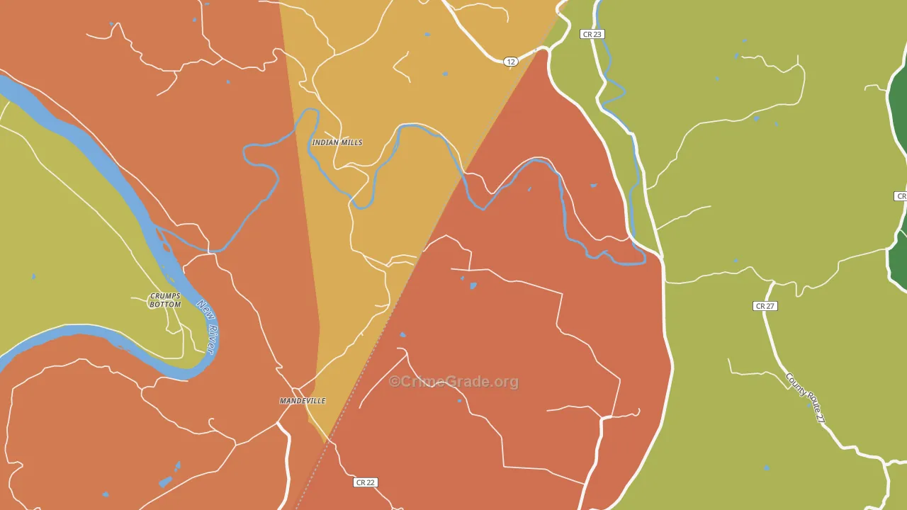 Indian Mills, WV Map of Drug-Related Crime Rates