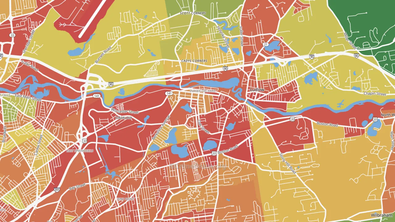 Indian Orchard, MA Map of Drug-Related Crime Rates