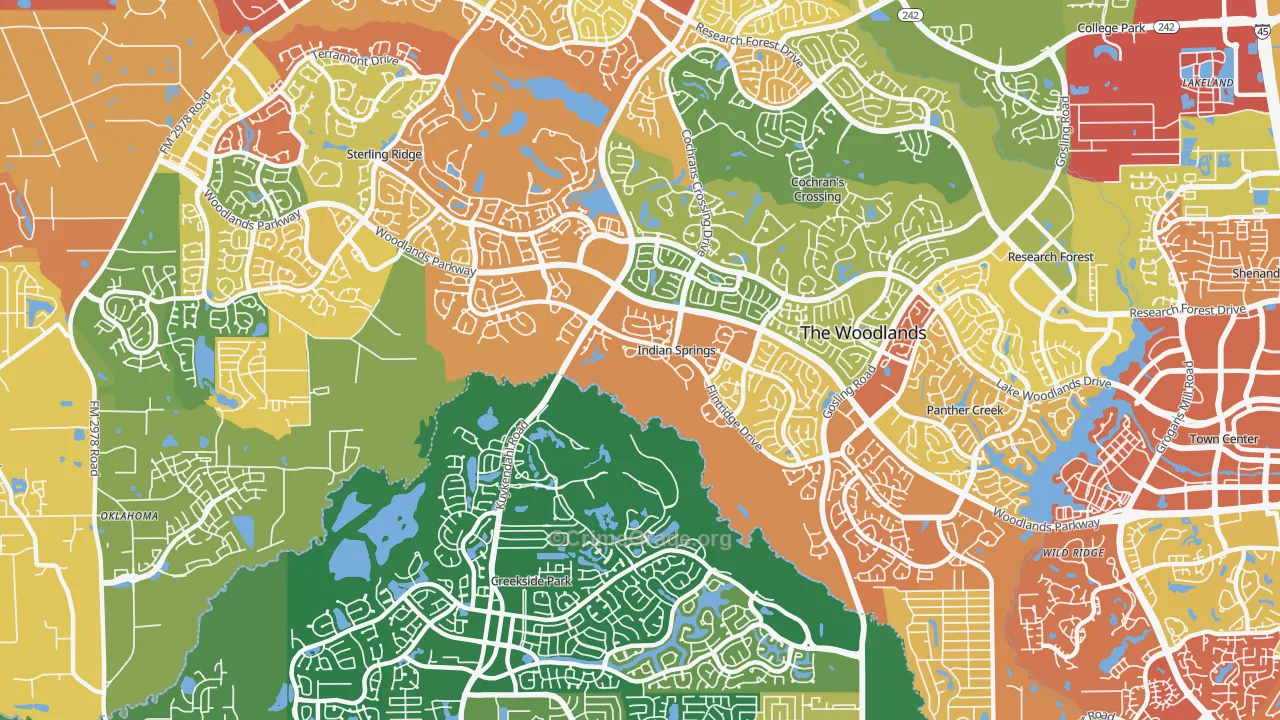 Indian Springs, The Woodlands, TX Map of Drug-Related Crime Rates